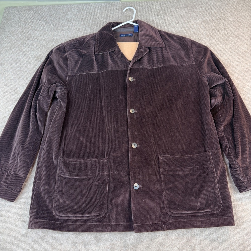 GRANT THOMAS Mens Corduroy Jacket Shacket Button Long Sleeve Dark Brown XL‎